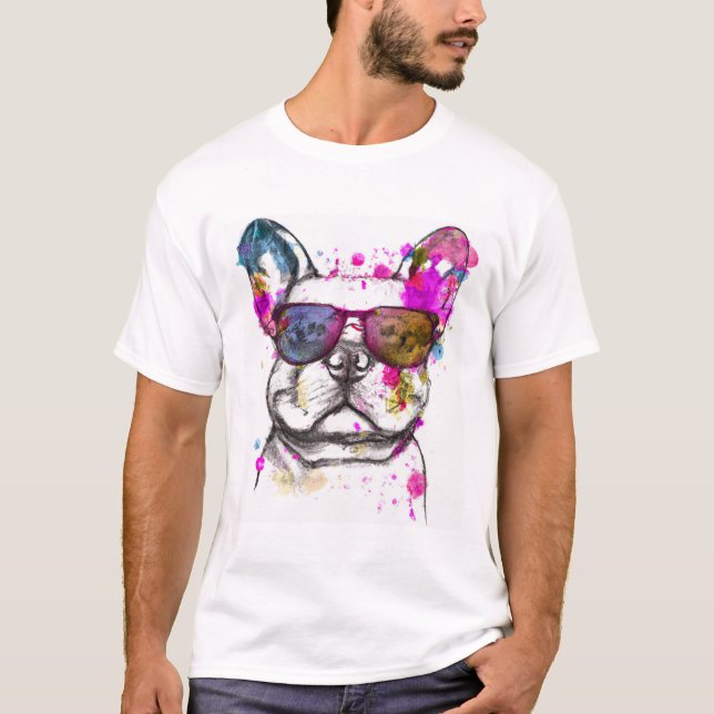 Fransk Bulldog för vacker vattenfärg T Shirt (Framsida)