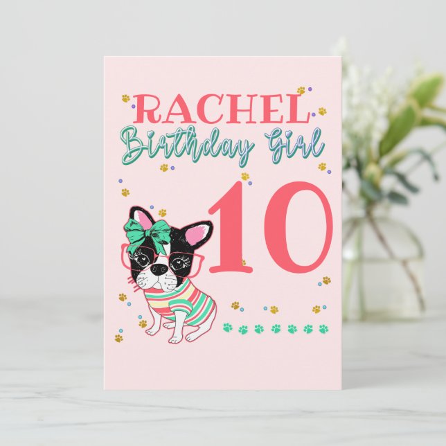 Fransk Bulldog Frenchie Birthday Girl Inbjudningar (Stående Fram)