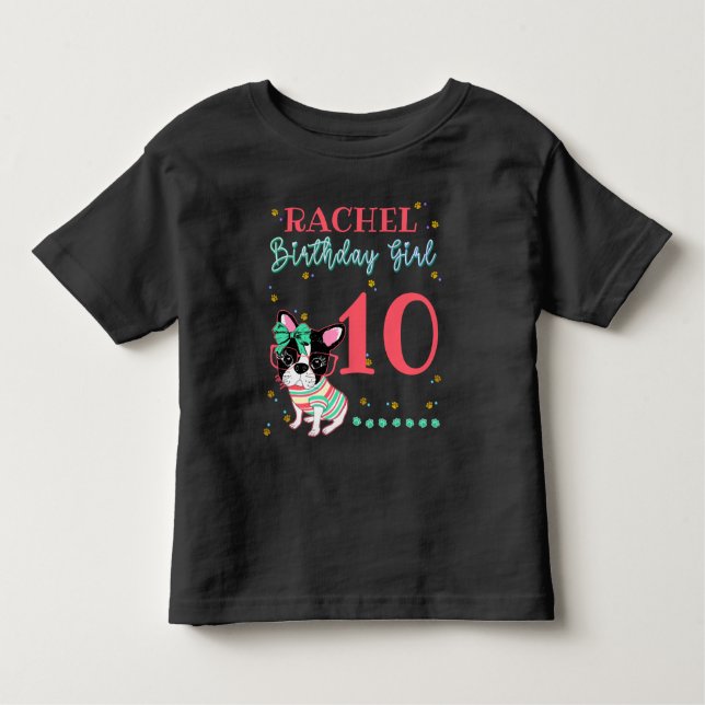 Fransk Bulldog Frenchie Birthday Girl T Shirt (Framsida)
