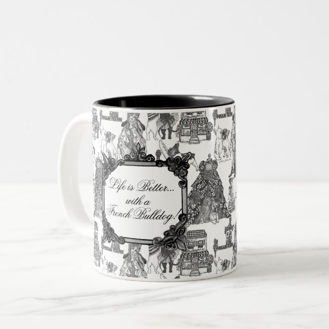 FRANSK BULLDOG Frenchie Black Toile Två-Tonad Mugg (Framsida vänster)