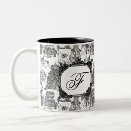 FRANSK BULLDOG Frenchie Black Toile w/Monogram Två-Tonad Mugg