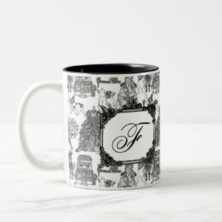 FRANSK BULLDOG Frenchie Black Toile w/Monogram Två-Tonad Mugg