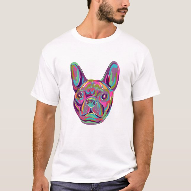 Fransk Bulldog Frenchie Bouledogue Francais Head T Shirt (Framsida)