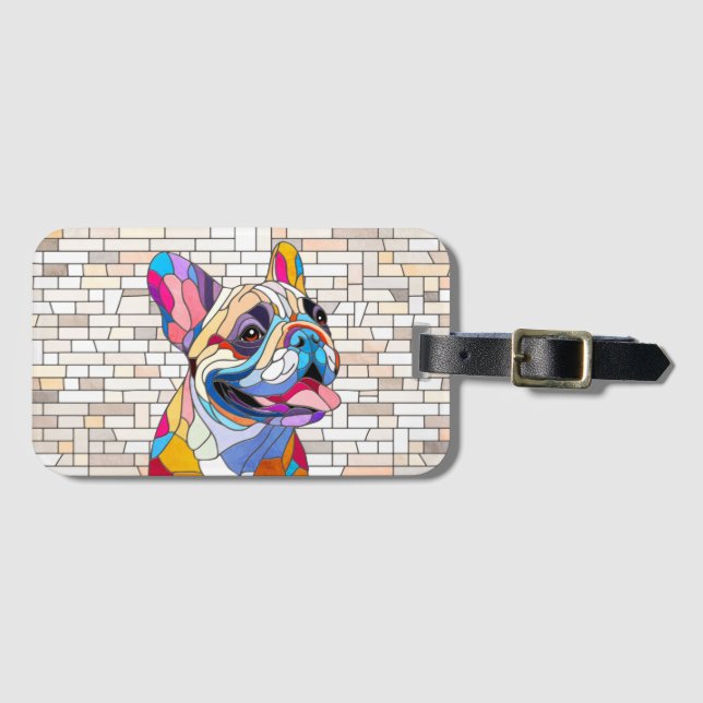Fransk Bulldog - Frenchie - färgstark mosaik Bagagebricka (Framsida horisontal)