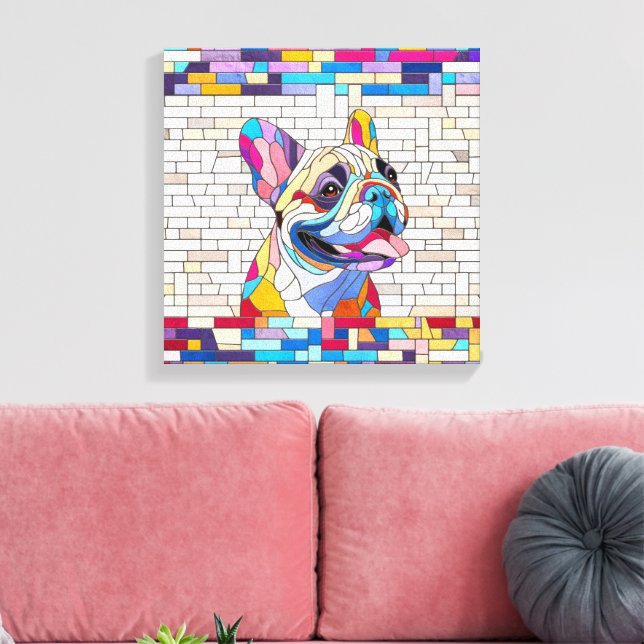 Fransk Bulldog - Frenchie - färgstark mosaik Canvastryck (Insitu (Vardagsrum))
