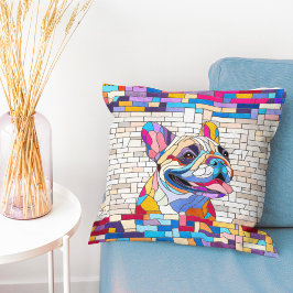 Fransk Bulldog - Frenchie - färgstark mosaik Kudde