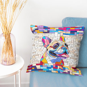 Fransk Bulldog - Frenchie - färgstark mosaik Kudde