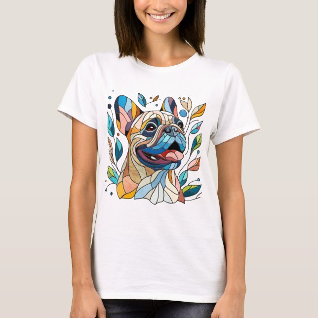 Fransk Bulldog - Frenchie - färgstark mosaik T Shirt (Framsida)
