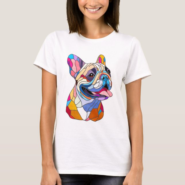 Fransk Bulldog - Frenchie - färgstark mosaik T Shirt (Framsida)