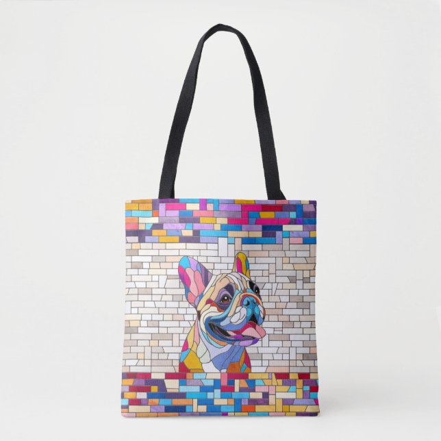 Fransk Bulldog - Frenchie - färgstark mosaik Tygkasse (Framsida)
