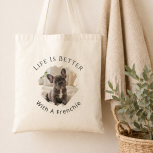 Fransk Bulldog Frenchie Foto Livet Är Bättre Tygkasse