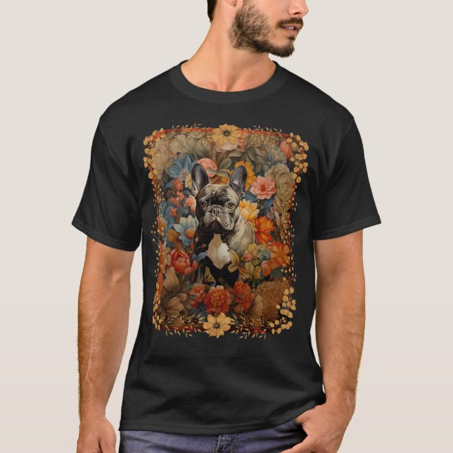 Fransk Bulldog Frenchie Garden Tapestry Birthday T Shirt (Framsida)