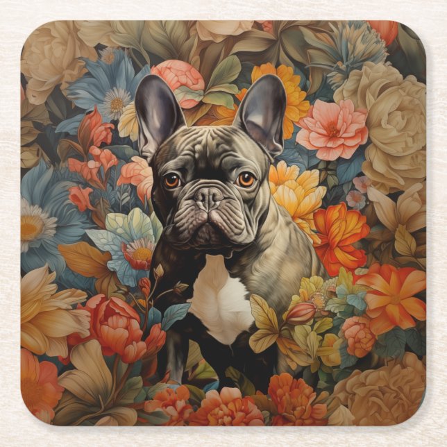 Fransk Bulldog Frenchie Garden Tapestry Birthday Underlägg Papper Kvadrat (Framsidan)