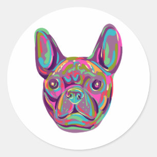 Fransk Bulldog Frenchie head Pop art stil Runt Klistermärke