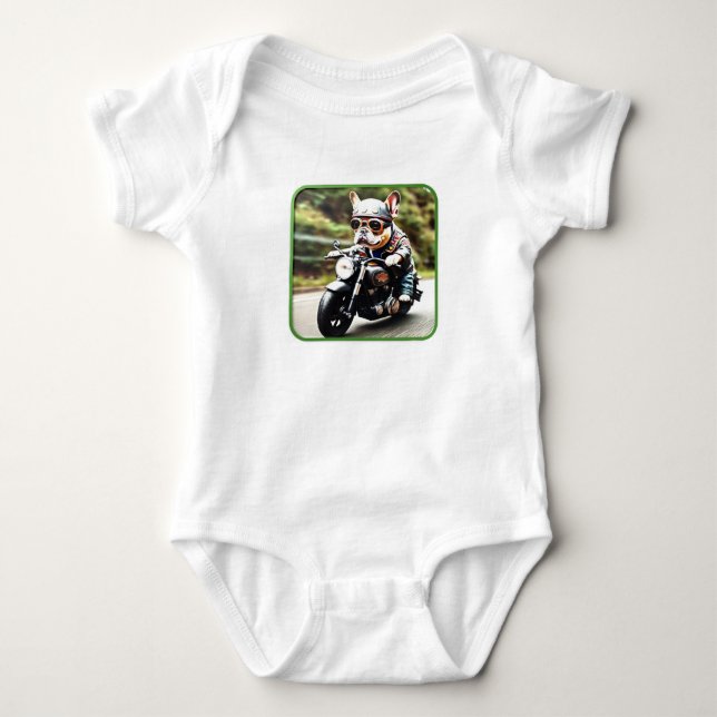 Fransk Bulldog ’Frenchie’ Hund på motorcykel T Shirt (Framsida)
