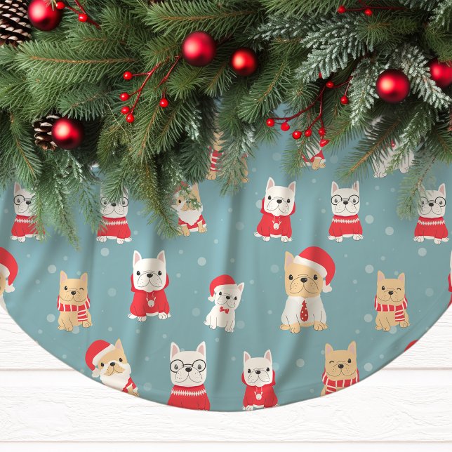 Fransk Bulldog Frenchie jul Mönster Julgransmatta Borstad Polyester (Skapare uppladdad)