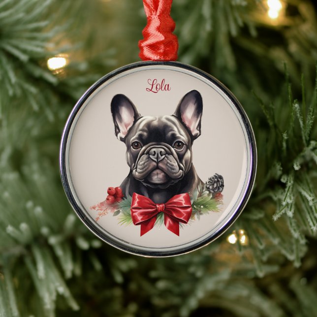 Fransk Bulldog Frenchie jul Pet Memorial Hund Julgransprydnad Metall (Träd)
