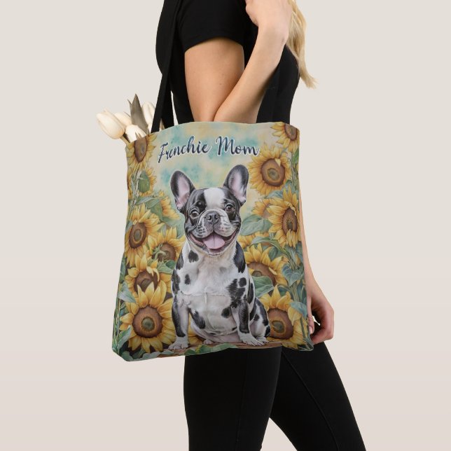 Fransk Bulldog "Frenchie Mamma" Solrossotbag Tygkasse (Närbild)