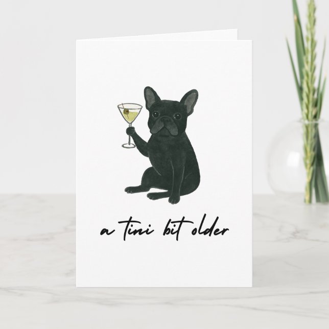 Fransk Bulldog Frenchie Martini Födelsedagskort Kort (Framsida)