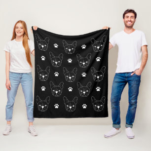 Fransk Bulldog Frenchie minimalist Mönster Black Fleecefilt