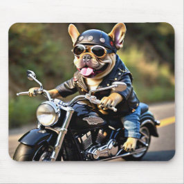 Fransk Bulldog "Frenchie" på motorcykelns muspad Musmatta