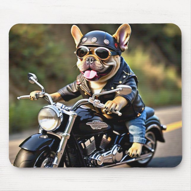 Fransk Bulldog "Frenchie" på motorcykelns muspad Musmatta (Framsidan)