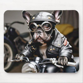 Fransk Bulldog "Frenchie" på motorcykelns muspad Musmatta