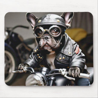Fransk Bulldog "Frenchie" på motorcykelns muspad Musmatta
