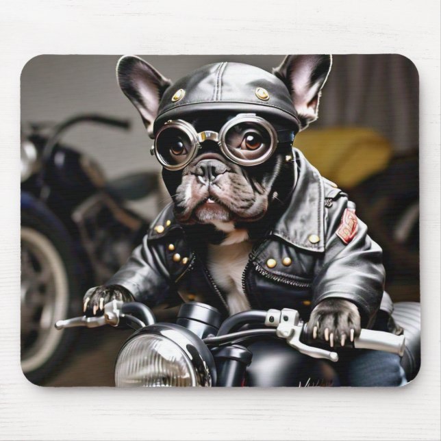 Fransk Bulldog "Frenchie" på motorcykelns muspad Musmatta (Framsidan)