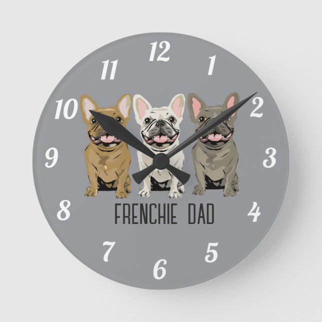 Fransk Bulldog, Frenchie Pappa Rund Klocka (Framsida)