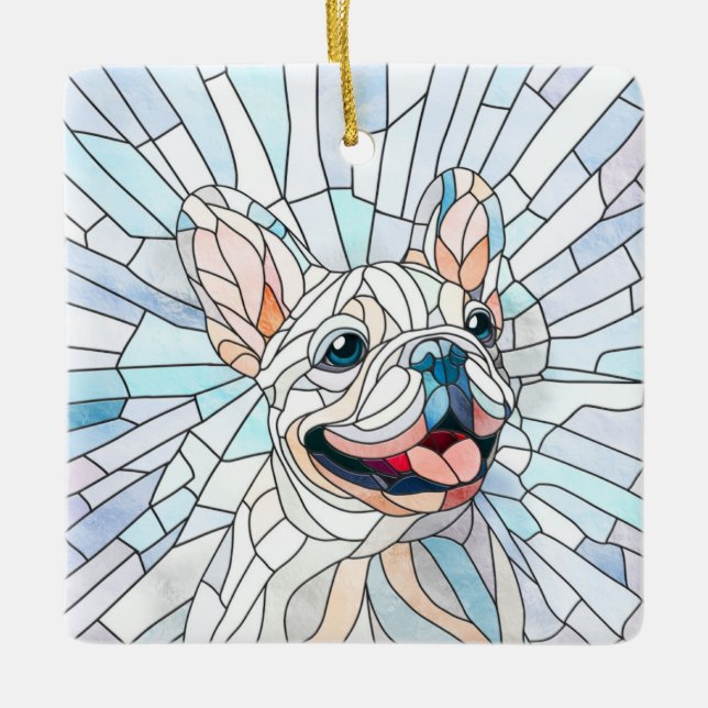 Fransk Bulldog-Frenchie-pastellmosaik Julgransprydnad Keramik (Framsida)