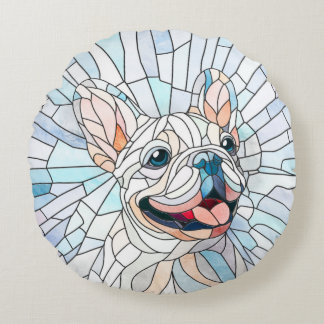 Fransk Bulldog-Frenchie-pastellmosaik Rund Kudde