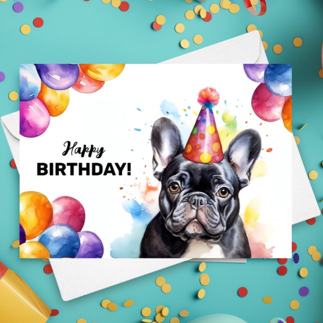 Fransk Bulldog Frenchie Porträtt Grattis på födels Kort (Skapare uppladdad)