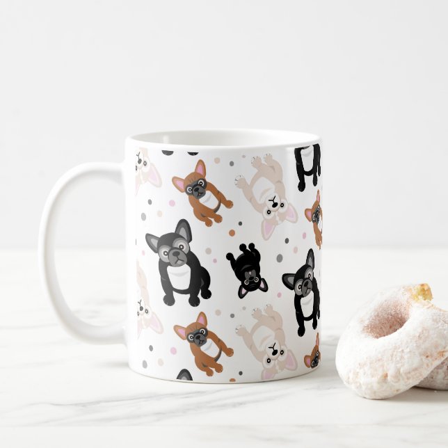 Fransk Bulldog Frenchie-Valper och Polka dots Kaffemugg (Med munk)
