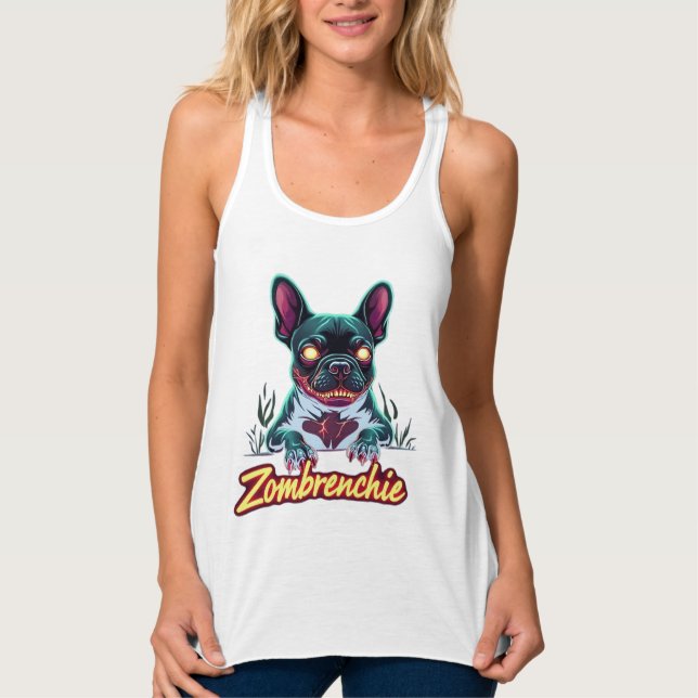 Fransk Bulldog Frenchie Zombie Hund Halloween Esse Linne Med Racerback (Framsida)