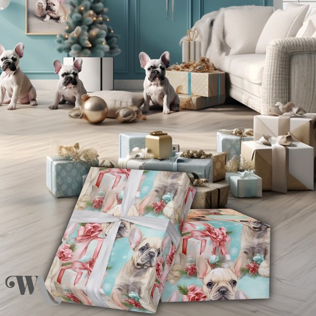 Fransk Bulldog Frolic Pastel Helgdag Gift Presentpapper (Skapare uppladdad)