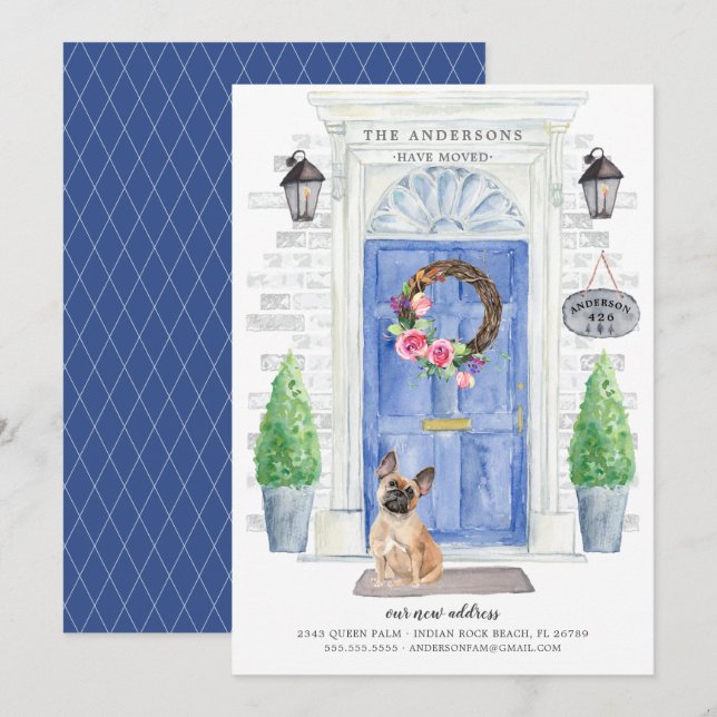 Fransk Bulldog Front Door Flytta Notice Inbjudningar (Fram/baksida)