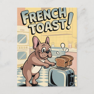 Fransk Bulldog Frukost Tecknad Konst Helg Vykort