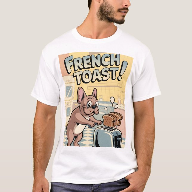 Fransk Bulldog Frukost Tecknad Konst T Shirt (Framsida)