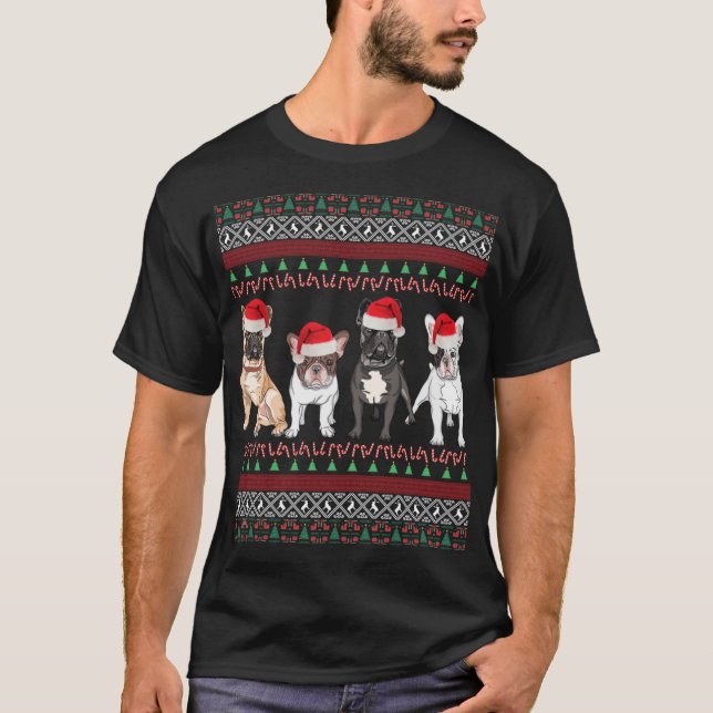 Fransk Bulldog ful jultröja T Shirt (Framsida)