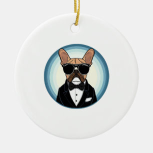 Fransk Bulldog Funny Cute Art Julgransprydnad Keramik