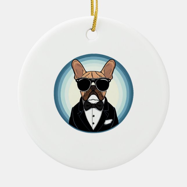 Fransk Bulldog Funny Cute Art Julgransprydnad Keramik (Framsidan)