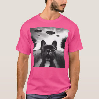 Fransk Bulldog Funny Graphic Selfie with Ufos Weir T Shirt