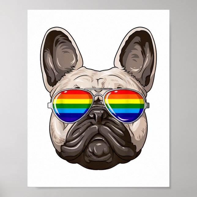 Fransk Bulldog Gay pride Flagga LGBT Rainbow Sungl Poster (Framsidan)