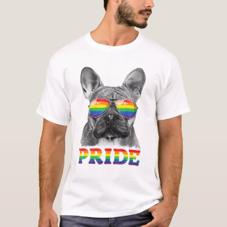 Fransk Bulldog Gay pride LGBT Rainbow Flagga Sungl T Shirt