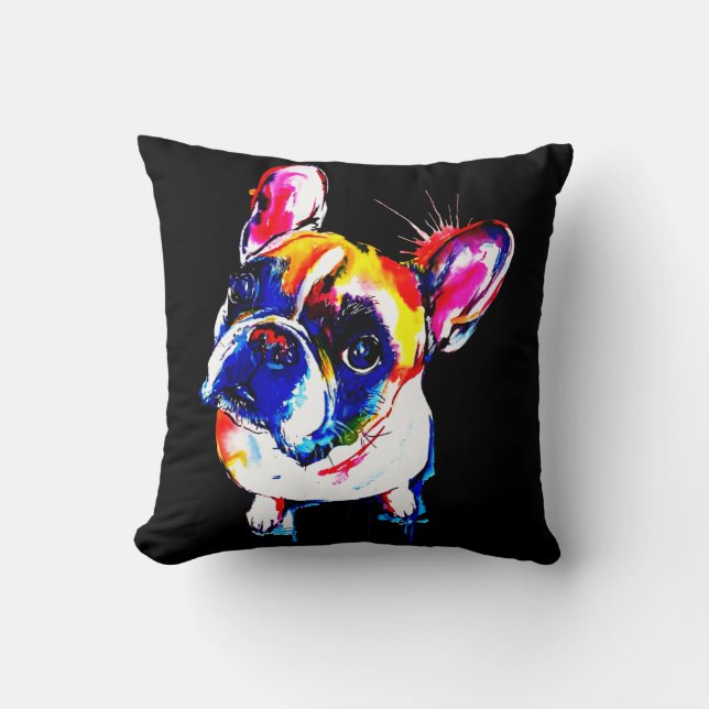 Fransk Bulldog Gift | Cute Frenchie Colorful Art Kudde (Framsida)