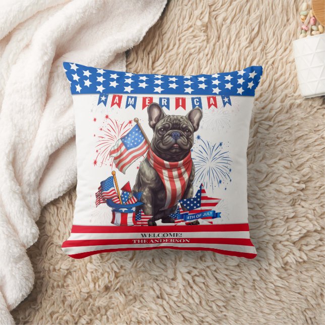 Fransk Bulldog Glad 4:e Juli Amerika Patriotisk Kudde (Filt)