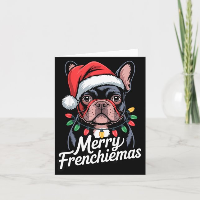 Fransk Bulldog Glad Frenchiemas Tomtehatt Jul Kort (Framsida)