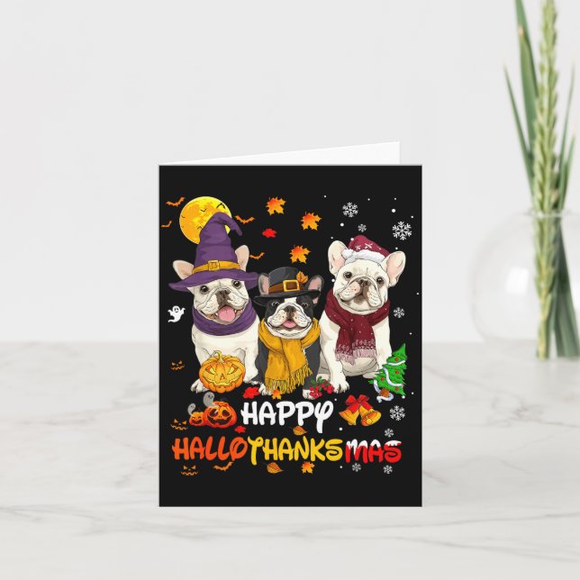 Fransk Bulldog Glad Hallothanksmas Hundälskare Jul Kort (Framsida)