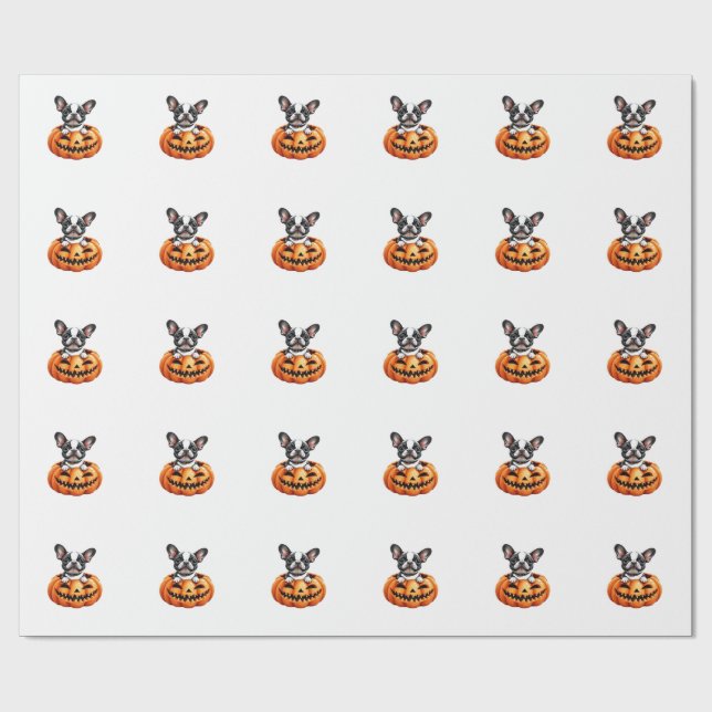 Fransk Bulldog Glad Halloween pumpa Klassisk T-shi Presentpapper (Platt)